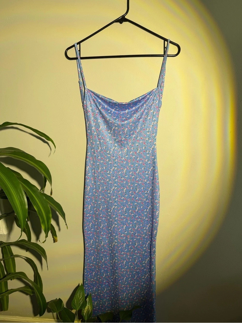 Lulus Flowering Forever Blue Floral Cowl Neck Backless Midi Dress